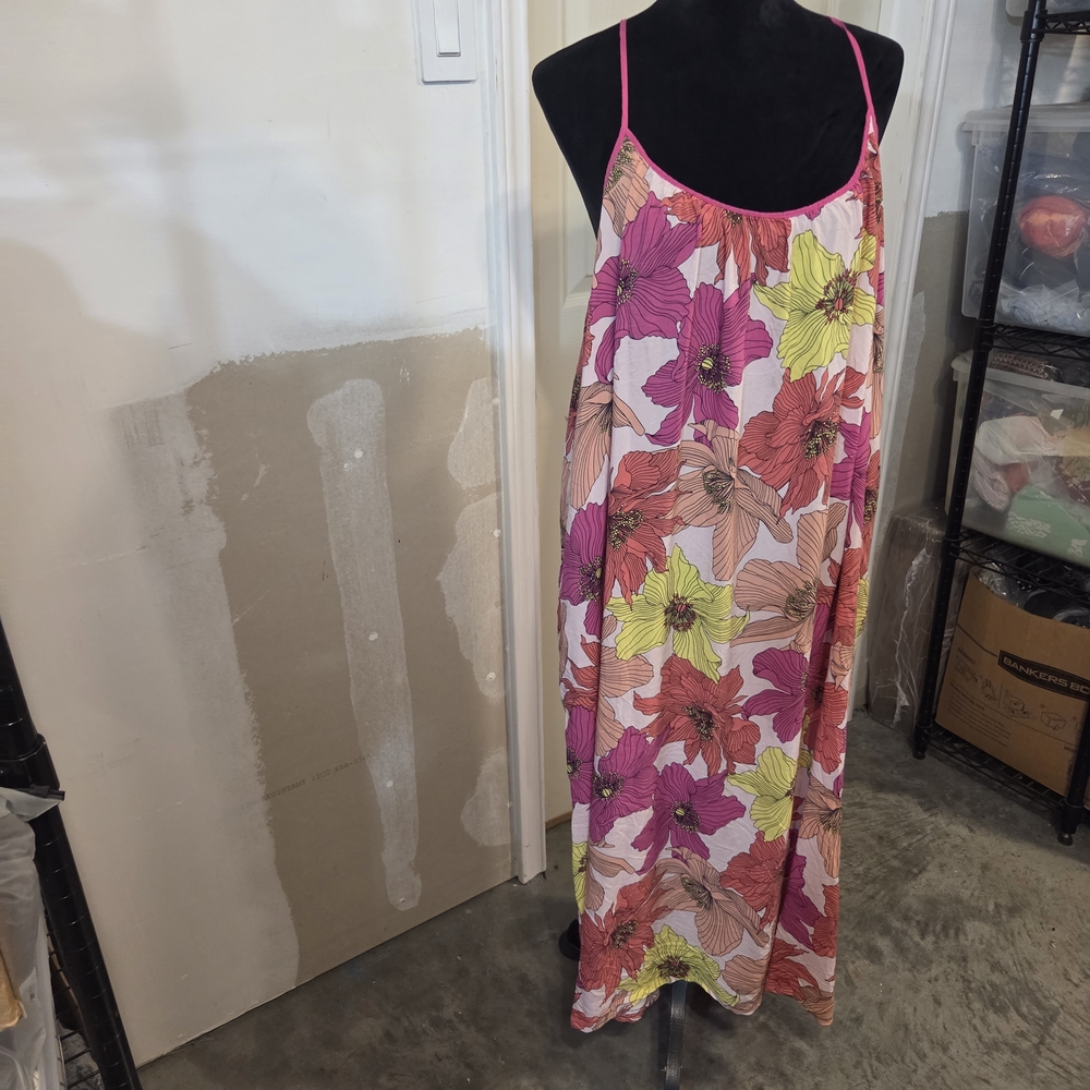 Joyspun Floral Spaghetti Strap Maxi Dress Pink  Yellow Blossom Flowy Summer